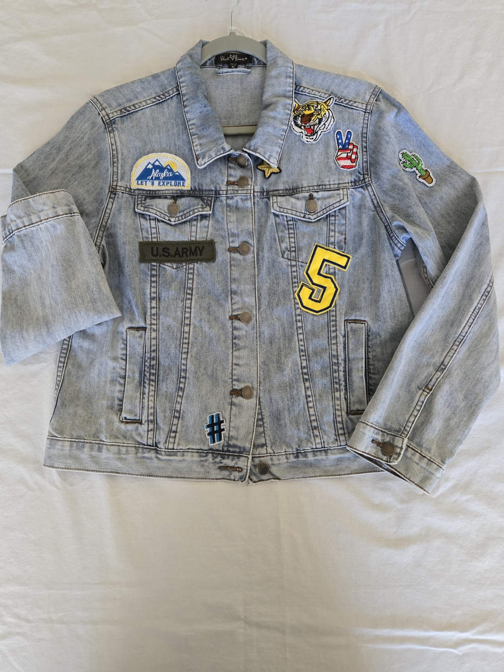 Velvet Heart Light Wash Denim Jacket with Fun Patches